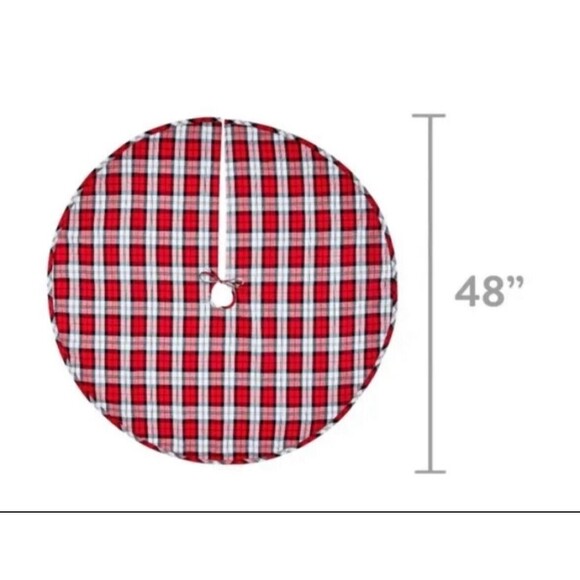 CHRISTMAS TREE SKIRT NEW HOLIDAY TIME 48” RED TARTAN PLAID Round fabric Country - Picture 2 of 8